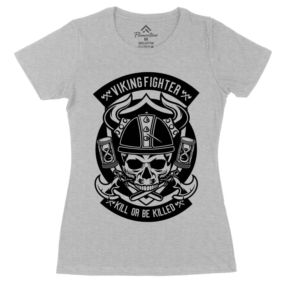 Viking Fighter Womens Organic Crew Neck T-Shirt Retro B664