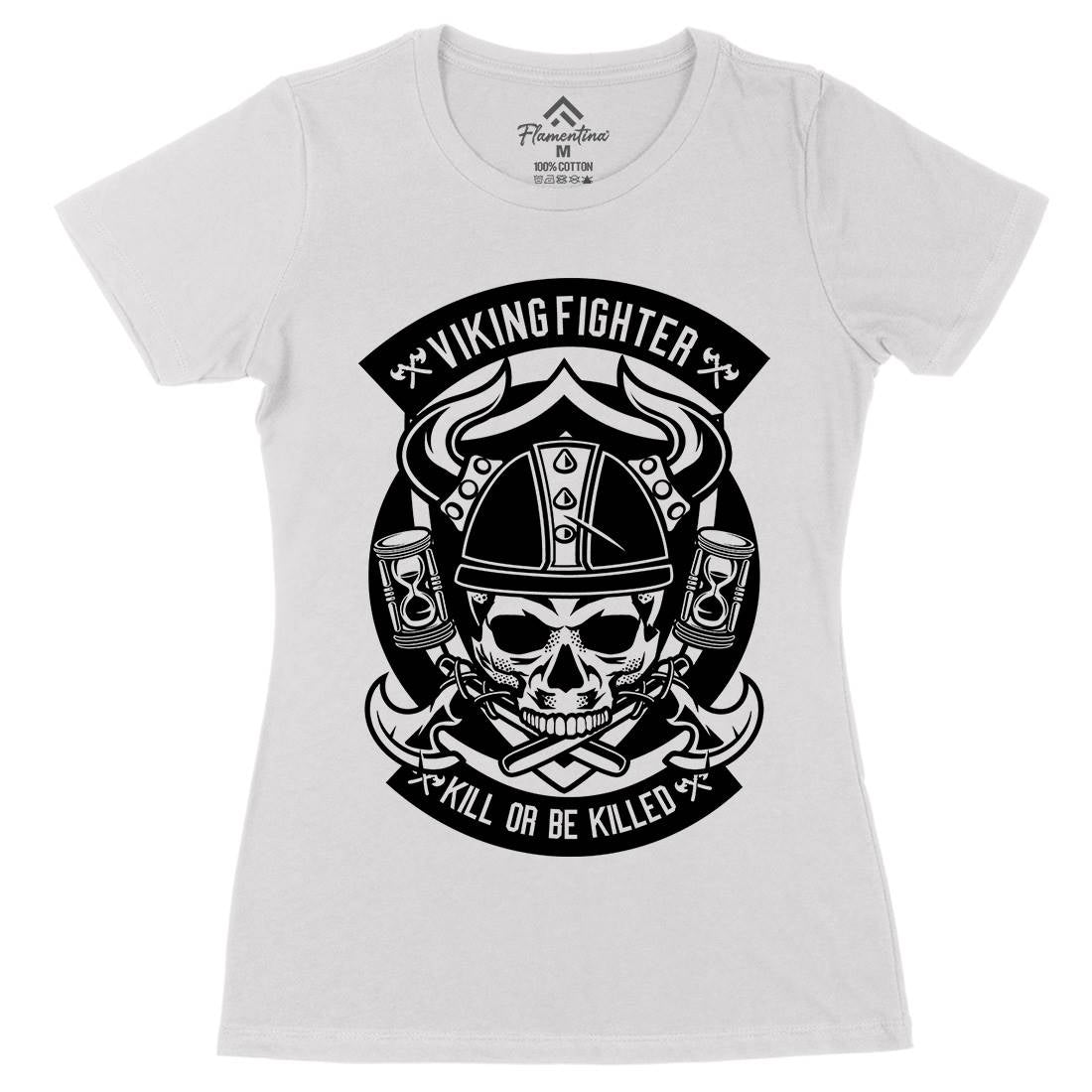 Viking Fighter Womens Organic Crew Neck T-Shirt Retro B664