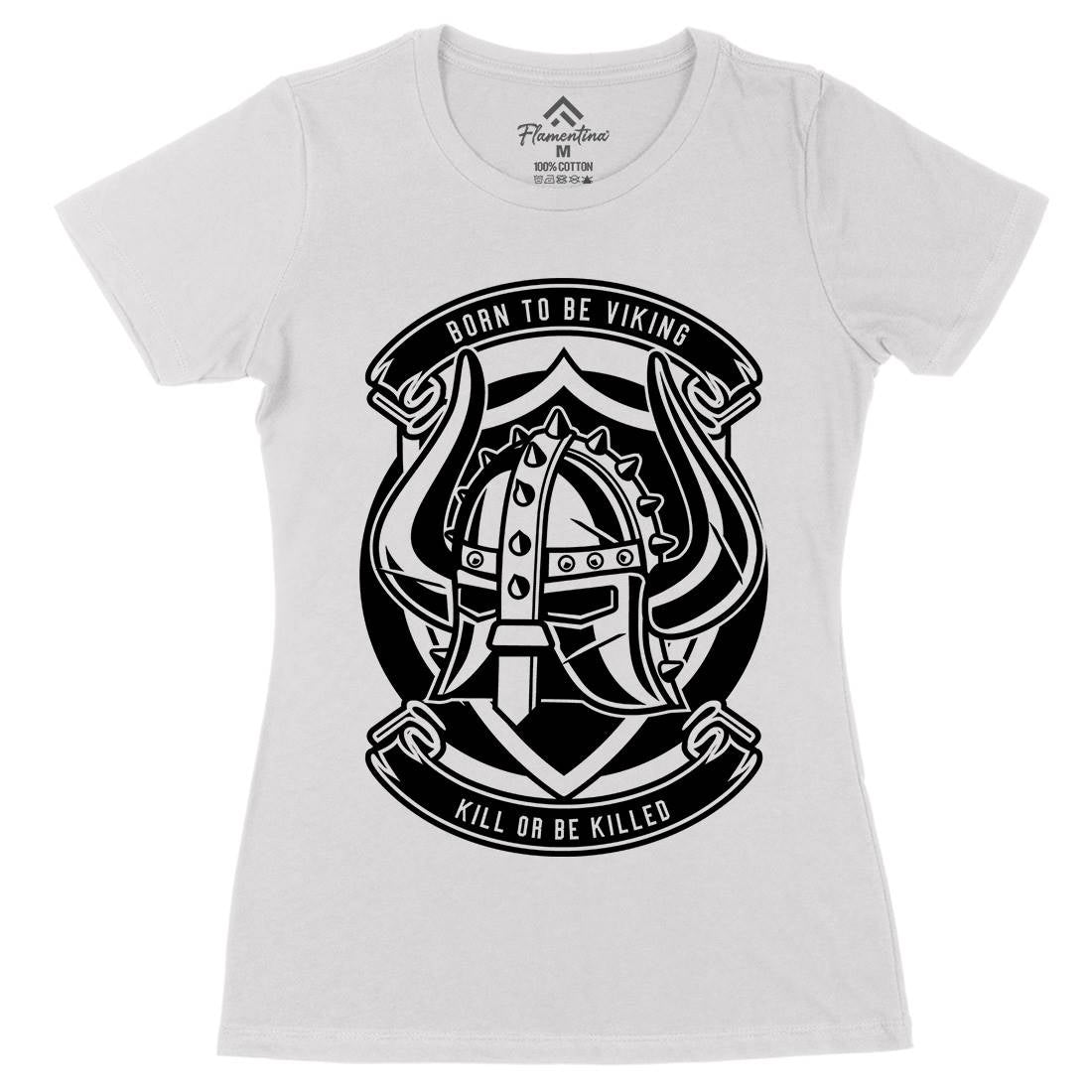 Viking Helmet Womens Organic Crew Neck T-Shirt Retro B665