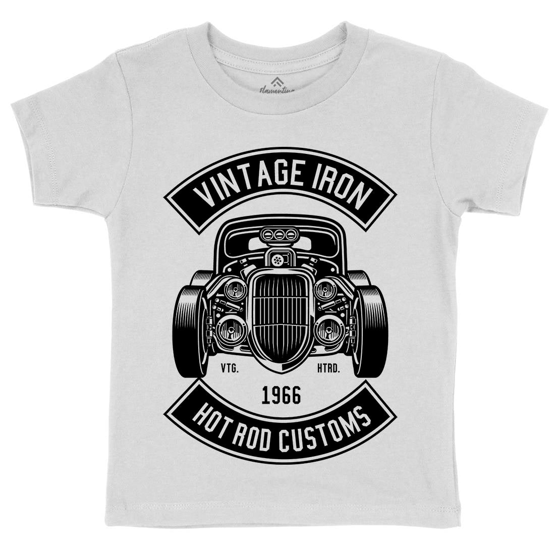 Vintage Iron Kids Organic Crew Neck T-Shirt Cars B666