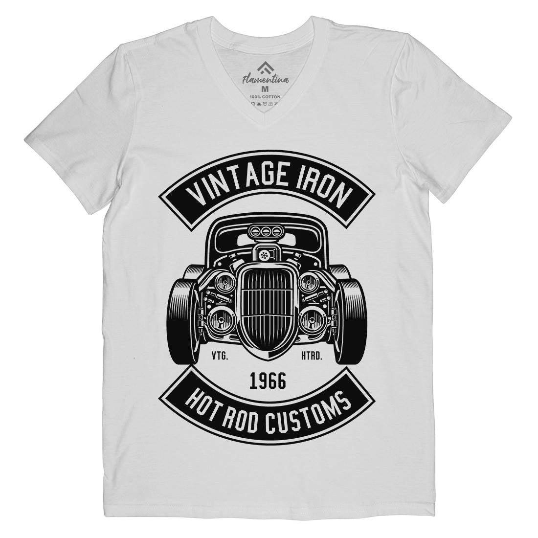 Vintage Iron Mens Organic V-Neck T-Shirt Cars B666