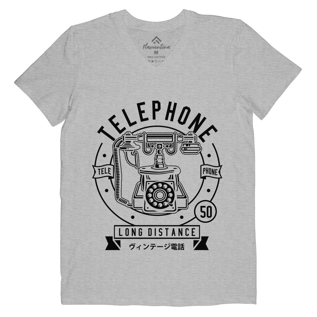 Vintage Telephone Mens V-Neck T-Shirt Retro B667