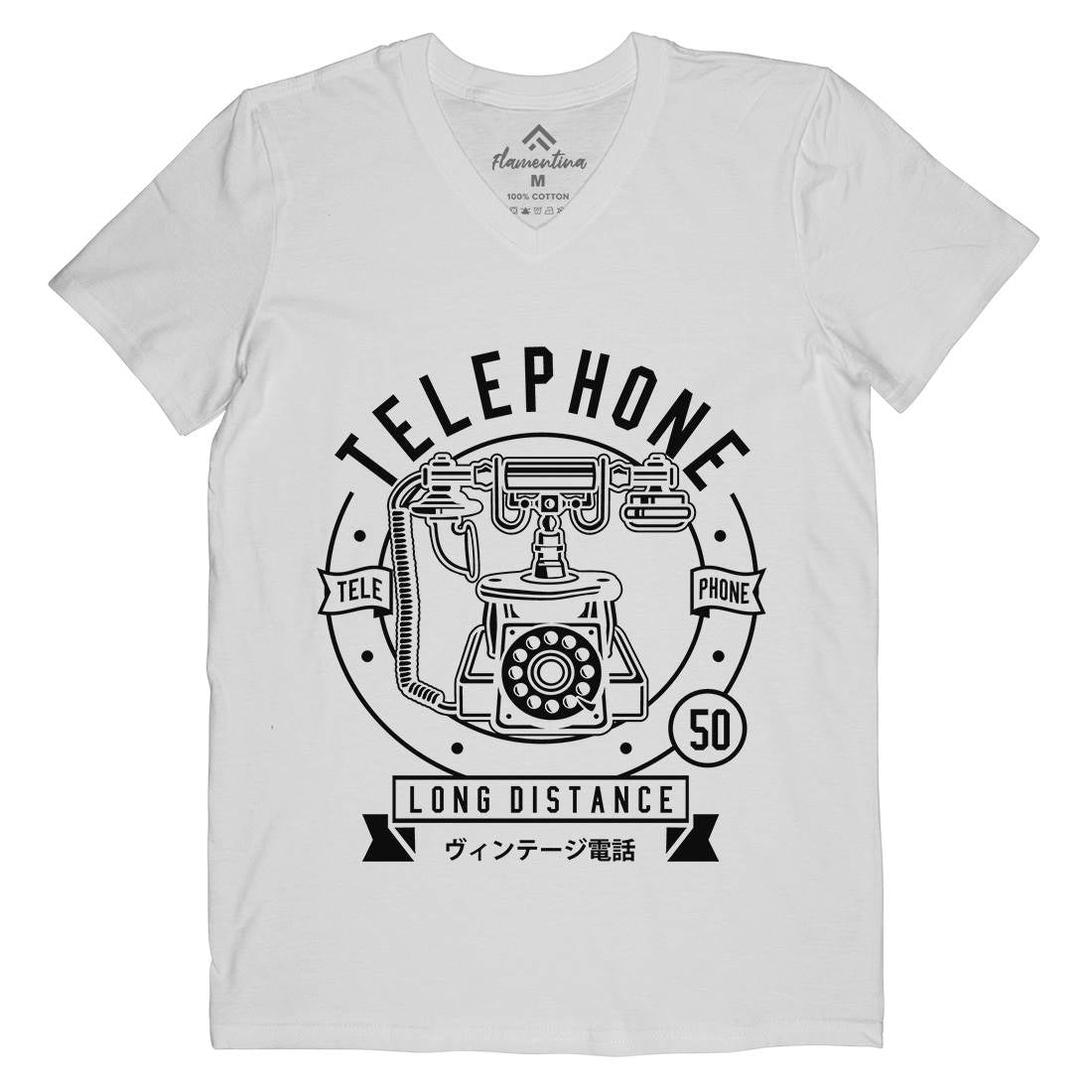 Vintage Telephone Mens Organic V-Neck T-Shirt Retro B667