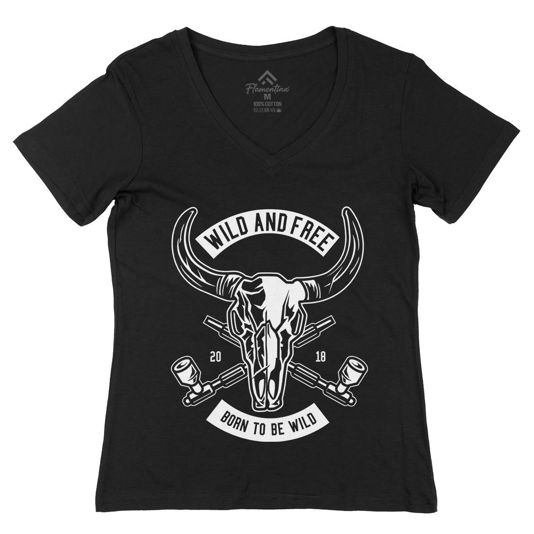 Wild And Free Womens Organic V-Neck T-Shirt American B669