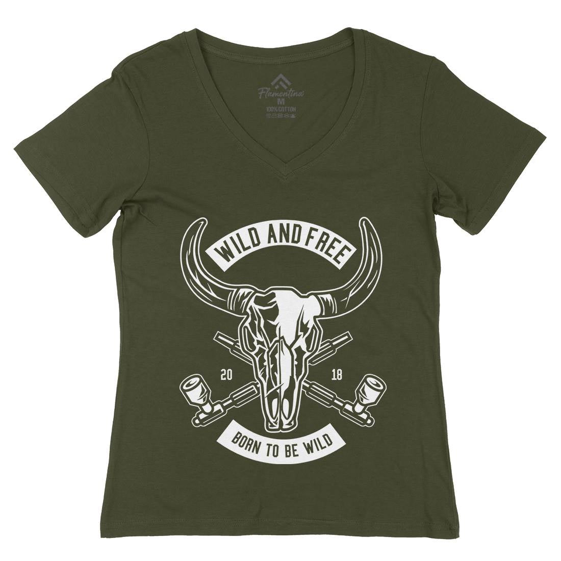 Wild And Free Womens Organic V-Neck T-Shirt American B669
