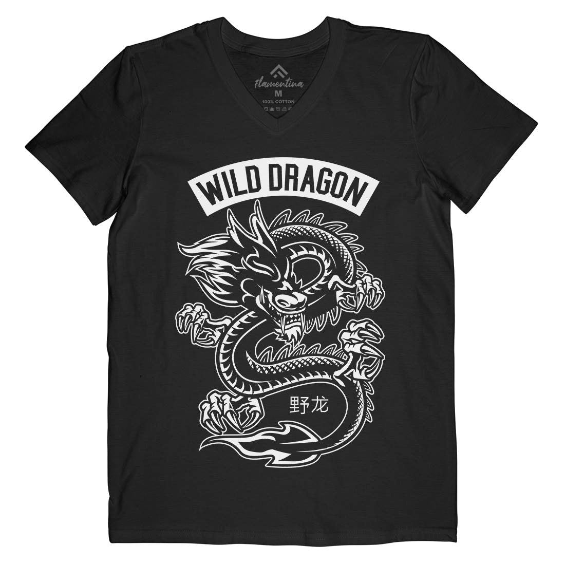 Wild Dragon Mens V-Neck T-Shirt Asian B670
