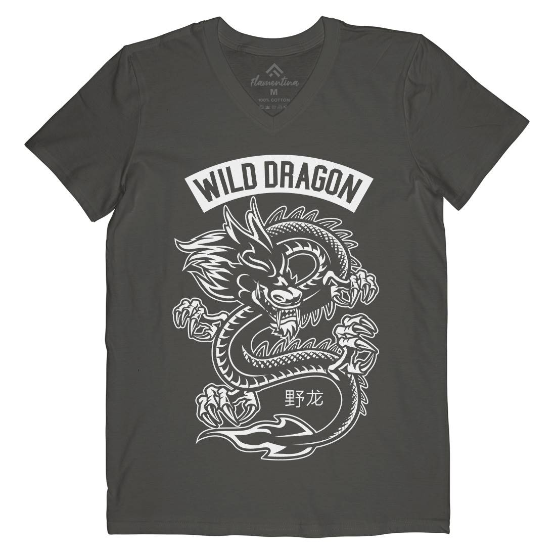 Wild Dragon Mens V-Neck T-Shirt Asian B670