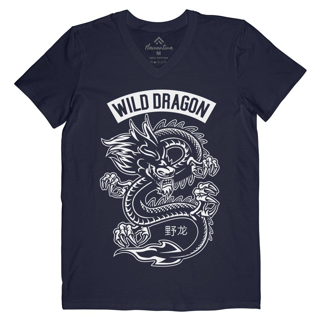 Wild Dragon Mens Organic V-Neck T-Shirt Asian B670