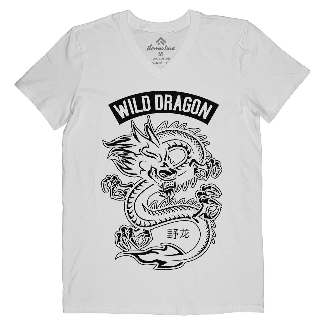 Wild Dragon Mens Organic V-Neck T-Shirt Asian B670