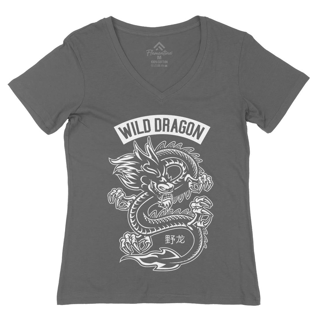 Wild Dragon Womens Organic V-Neck T-Shirt Asian B670