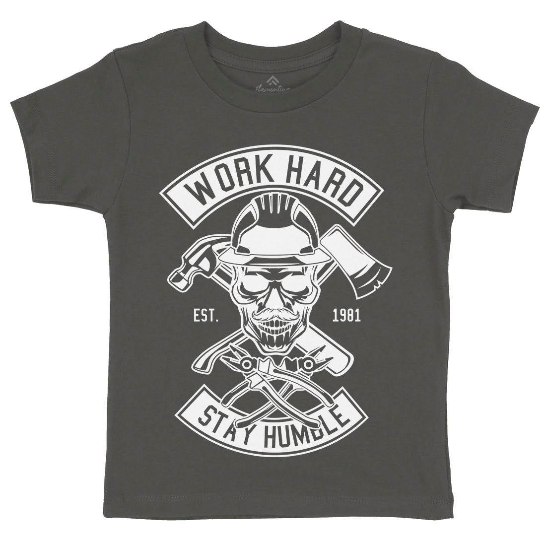 Work Hard Kids Crew Neck T-Shirt Retro B673