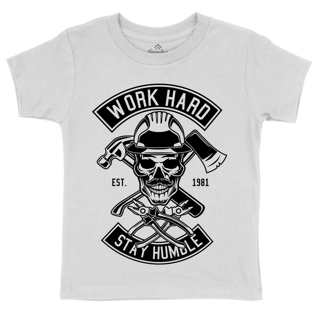 Work Hard Kids Crew Neck T-Shirt Retro B673