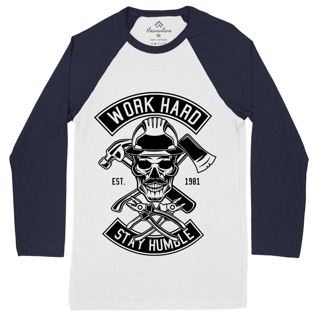 Work Hard Mens Long Sleeve Baseball T-Shirt Retro B673