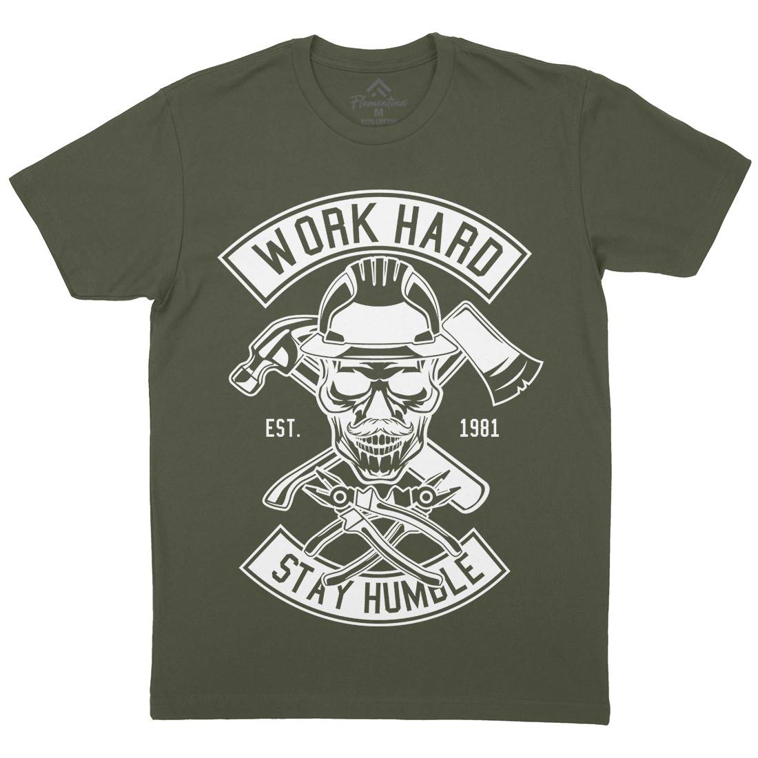Work Hard Mens Organic Crew Neck T-Shirt Retro B673