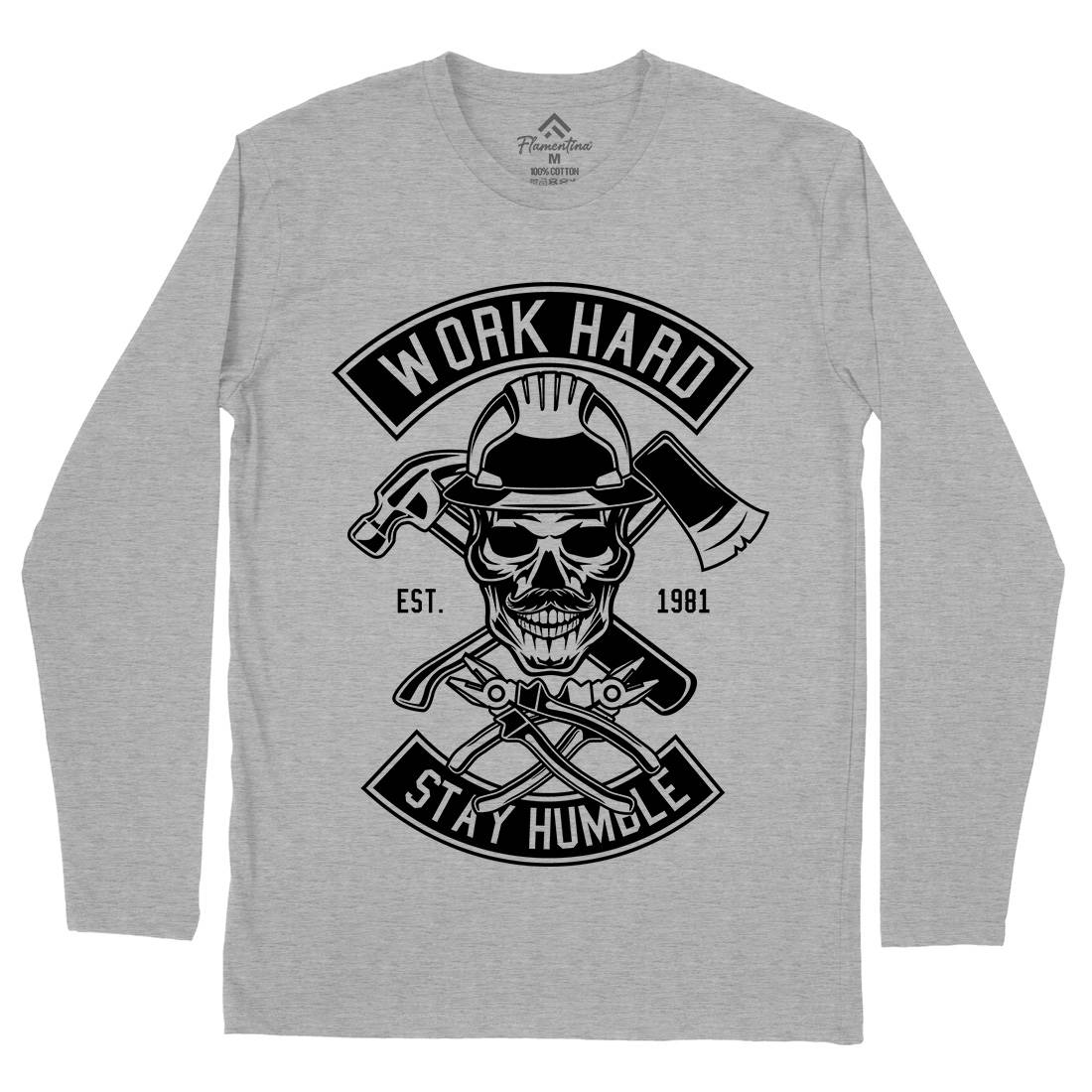 Work Hard Mens Long Sleeve T-Shirt Retro B673