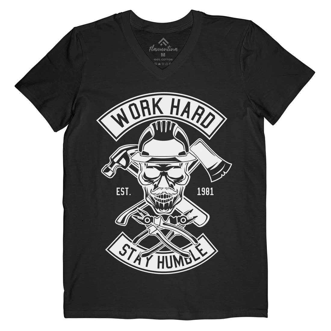 Work Hard Mens V-Neck T-Shirt Retro B673