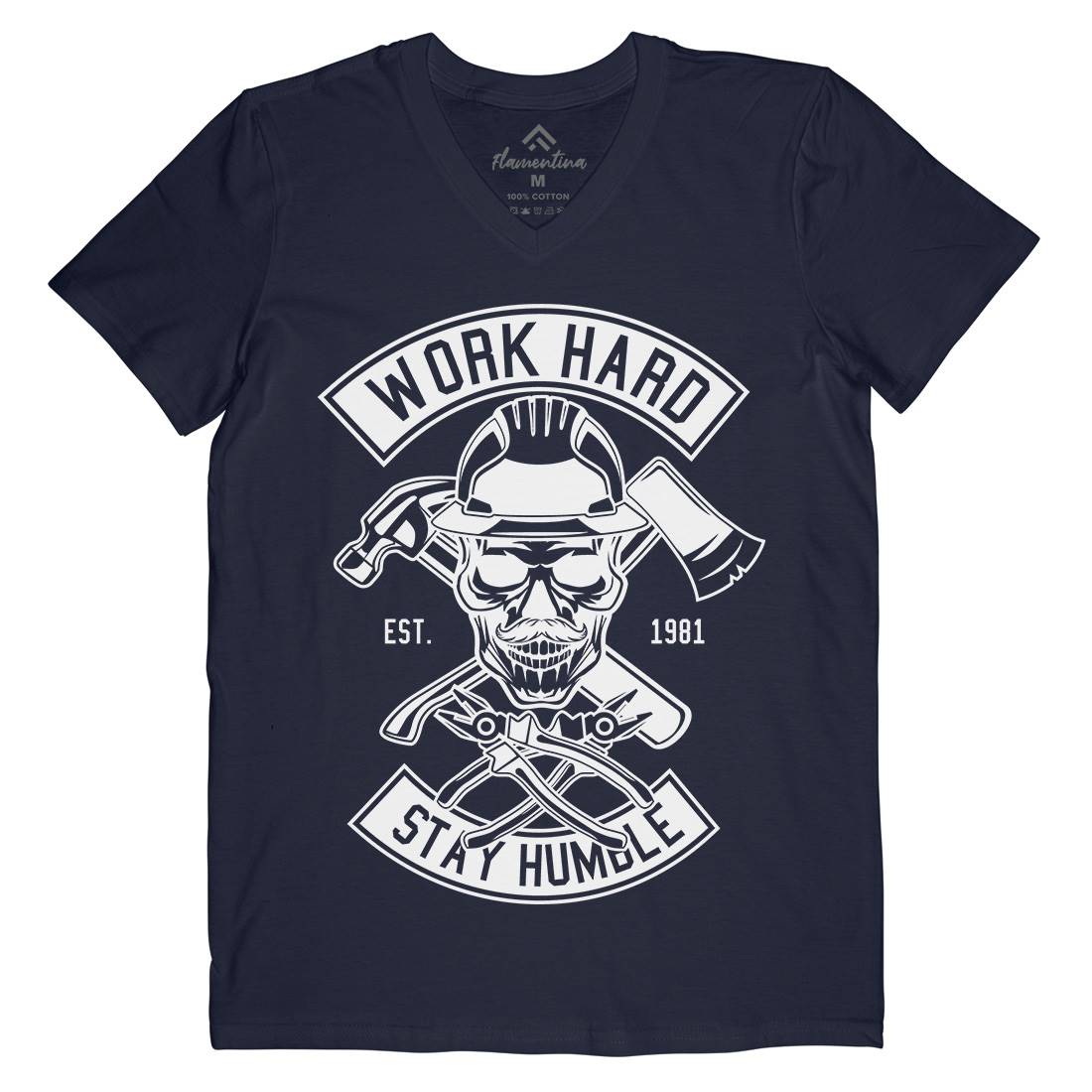 Work Hard Mens Organic V-Neck T-Shirt Retro B673