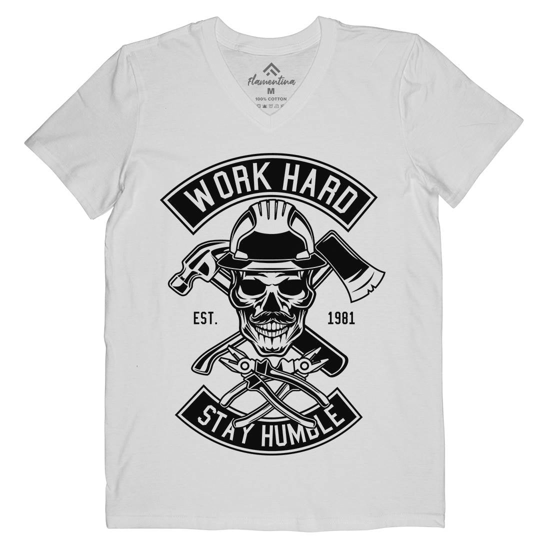 Work Hard Mens V-Neck T-Shirt Retro B673