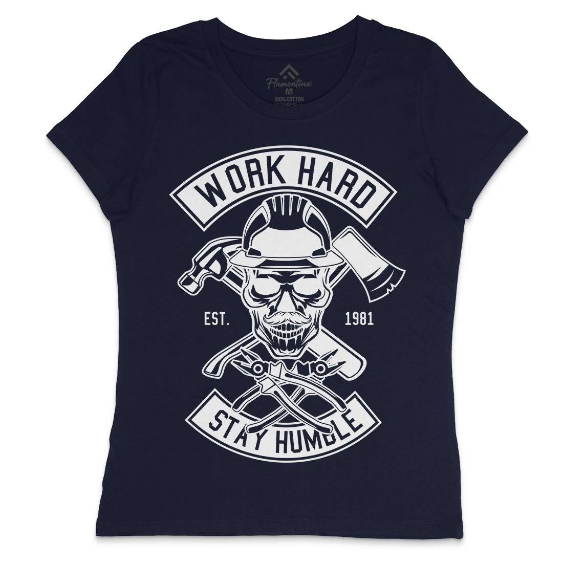 Work Hard Womens Crew Neck T-Shirt Retro B673