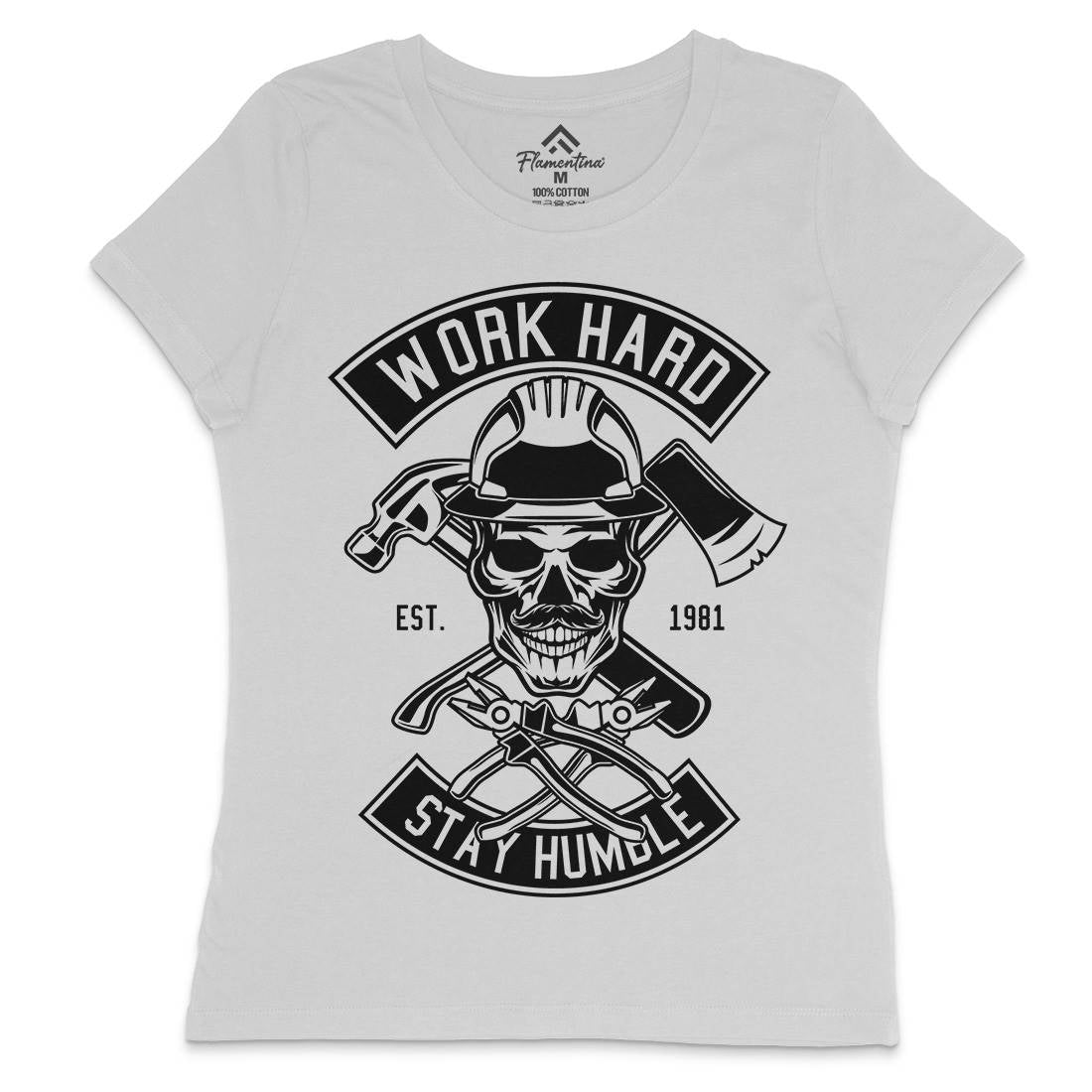 Work Hard Womens Crew Neck T-Shirt Retro B673