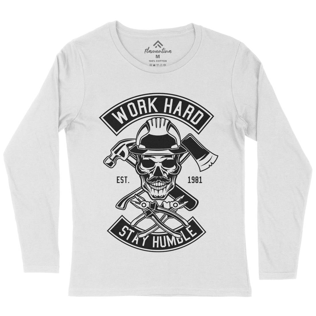 Work Hard Womens Long Sleeve T-Shirt Retro B673