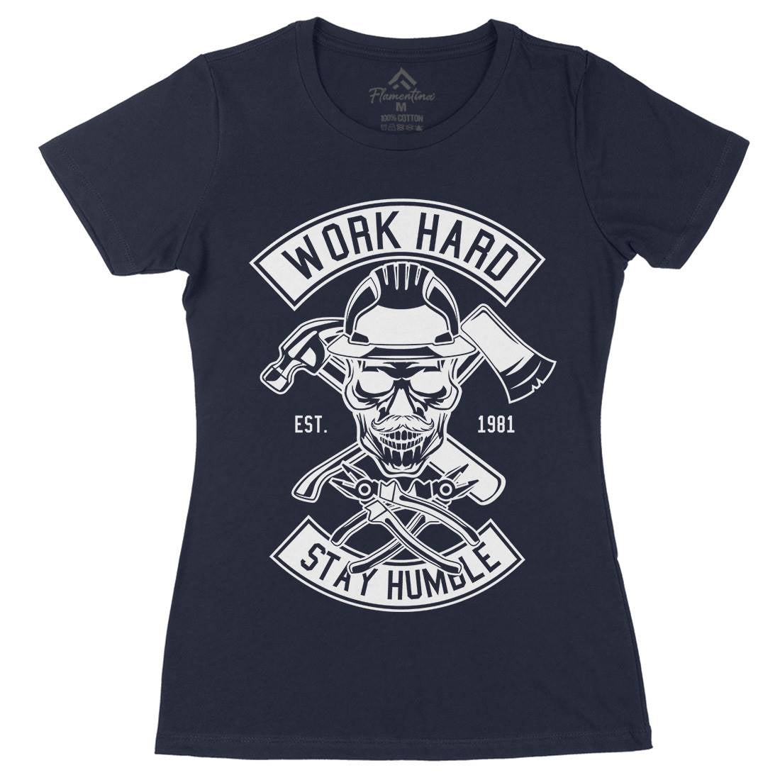 Work Hard Womens Organic Crew Neck T-Shirt Retro B673