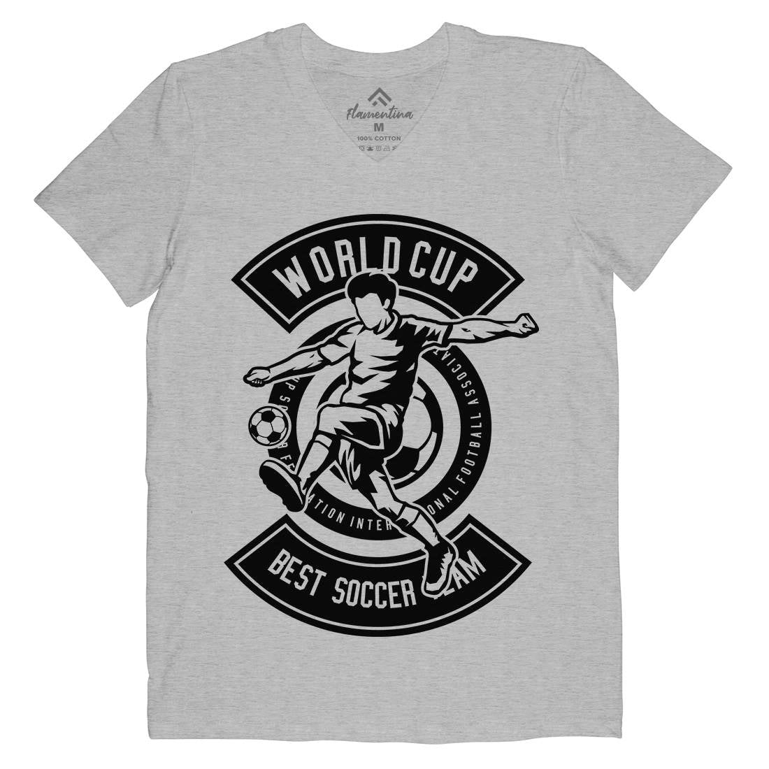 World Cup Soccer Mens Organic V-Neck T-Shirt Sport B675