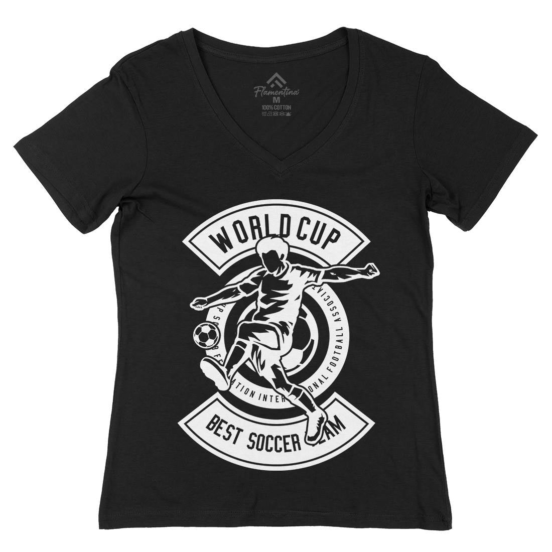 World Cup Soccer Womens Organic V-Neck T-Shirt Sport B675