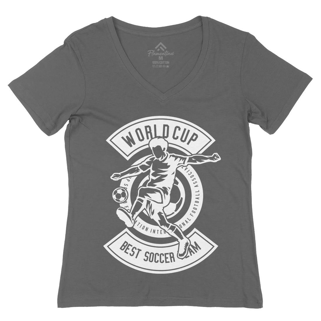 World Cup Soccer Womens Organic V-Neck T-Shirt Sport B675