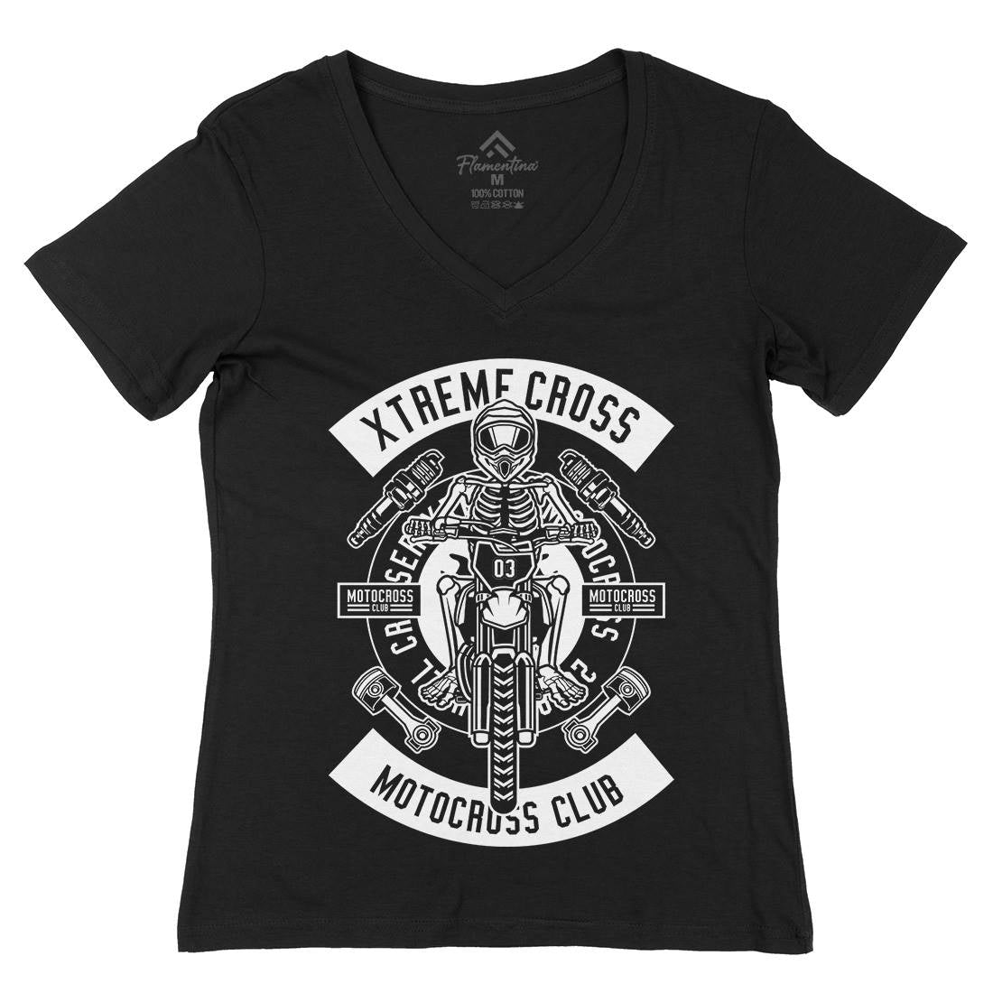 Xtreme Cross Womens Organic V-Neck T-Shirt Motorcycles B676