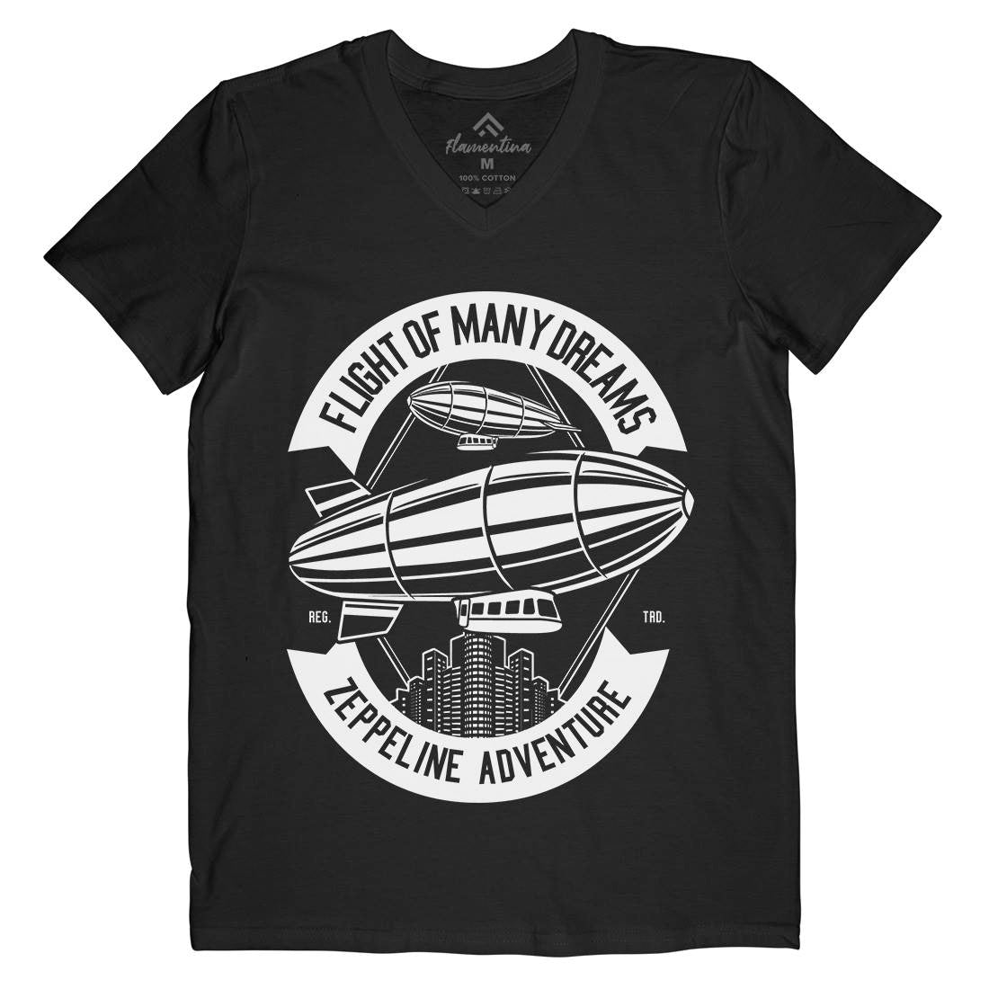 Zeppelin Adventure Mens Organic V-Neck T-Shirt Retro B677