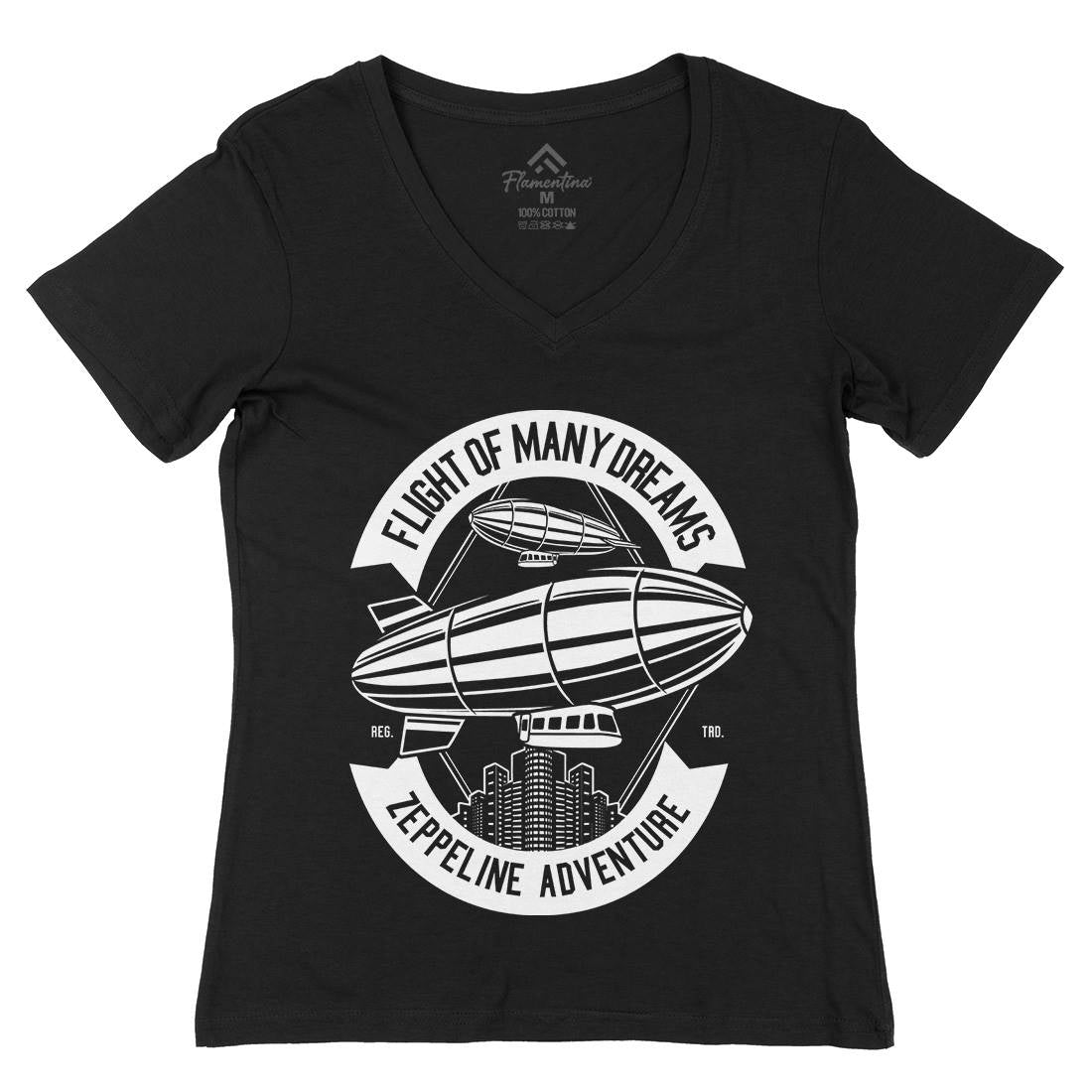 Zeppelin Adventure Womens Organic V-Neck T-Shirt Retro B677