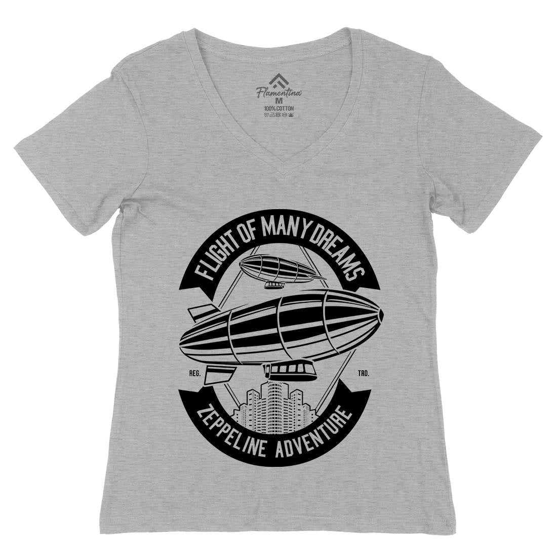 Zeppelin Adventure Womens Organic V-Neck T-Shirt Retro B677