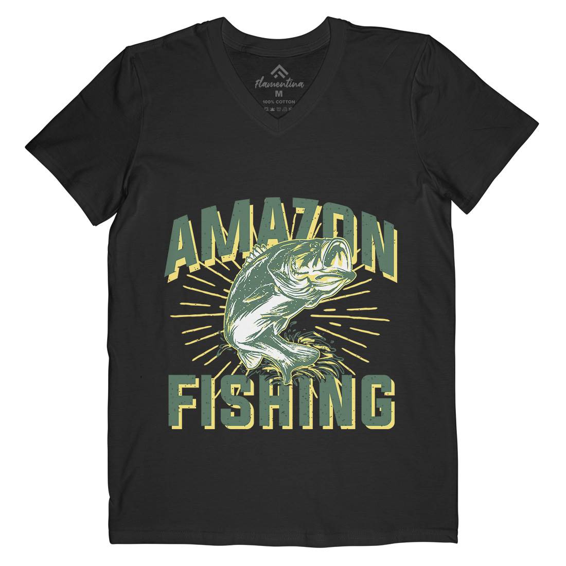Amazon Mens Organic V-Neck T-Shirt Fishing B678