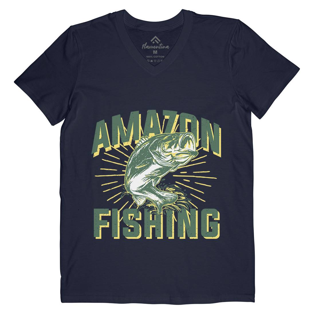 Amazon Mens Organic V-Neck T-Shirt Fishing B678