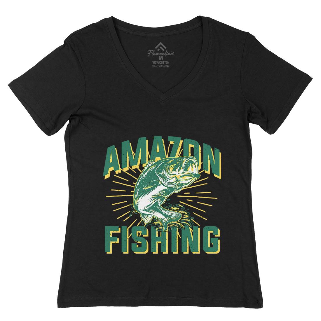 Amazon Womens Organic V-Neck T-Shirt Fishing B678