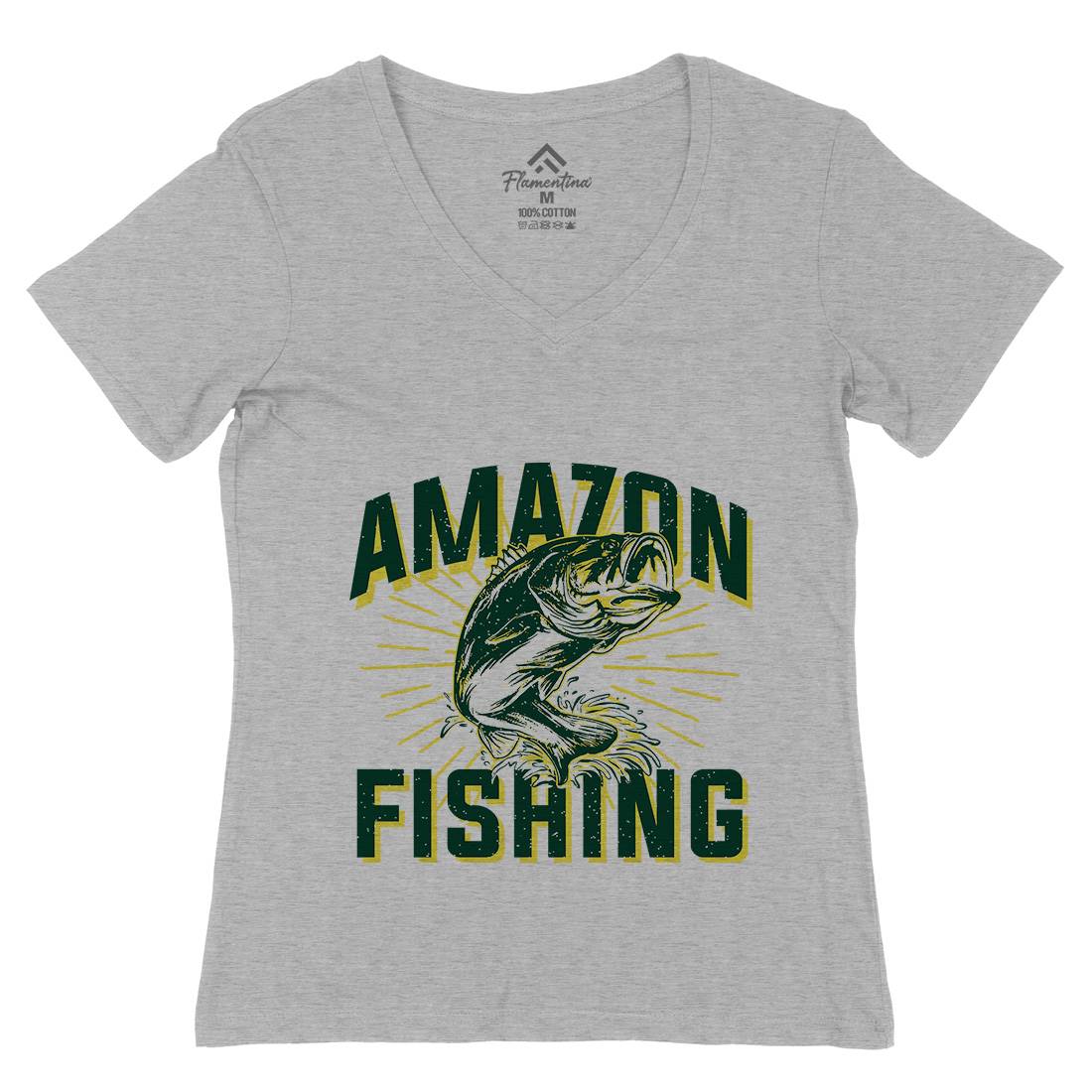 Amazon Womens Organic V-Neck T-Shirt Fishing B678