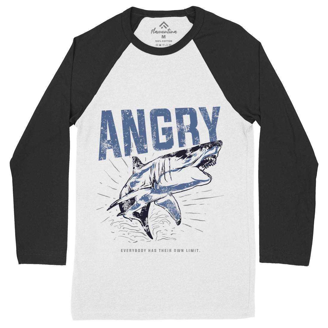 Angry Shark Mens Long Sleeve Baseball T-Shirt Fishing B679