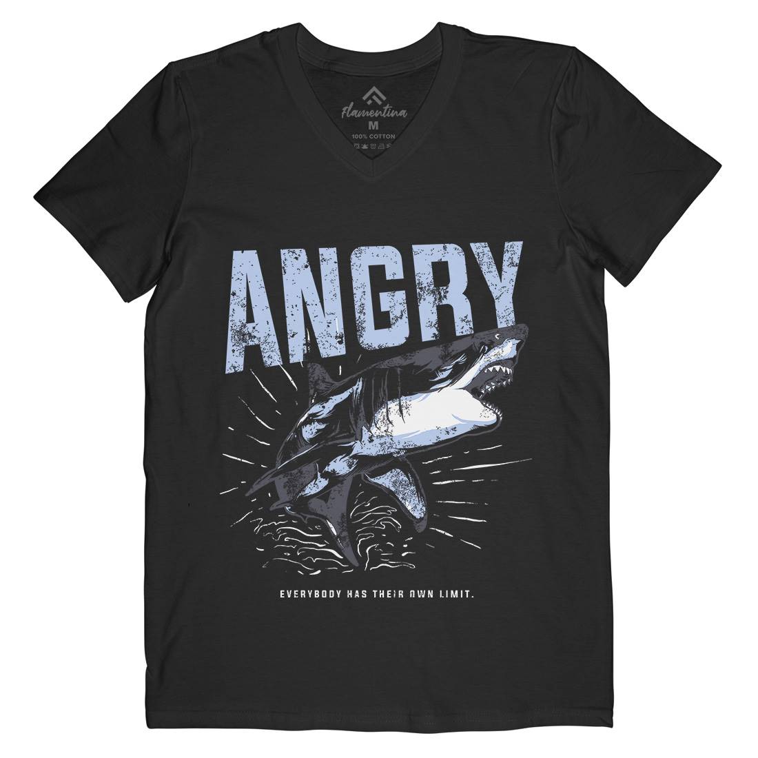 Angry Shark Mens Organic V-Neck T-Shirt Fishing B679