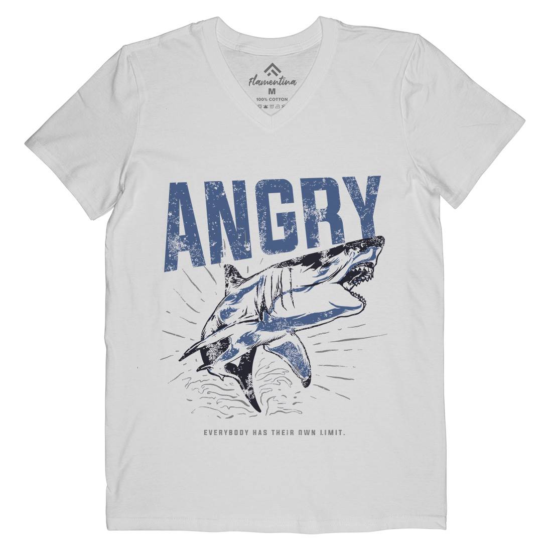 Angry Shark Mens Organic V-Neck T-Shirt Fishing B679