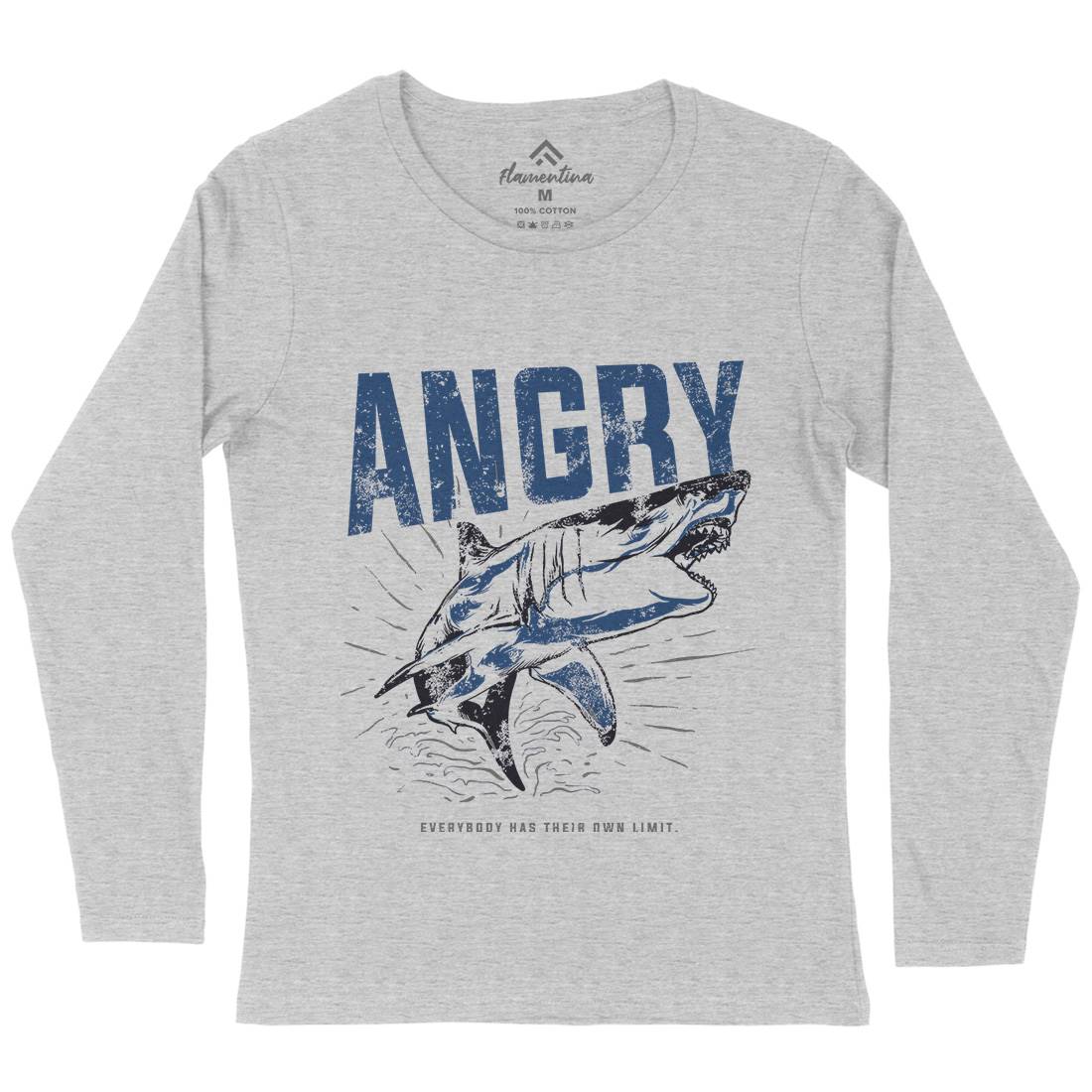 Angry Shark Womens Long Sleeve T-Shirt Fishing B679