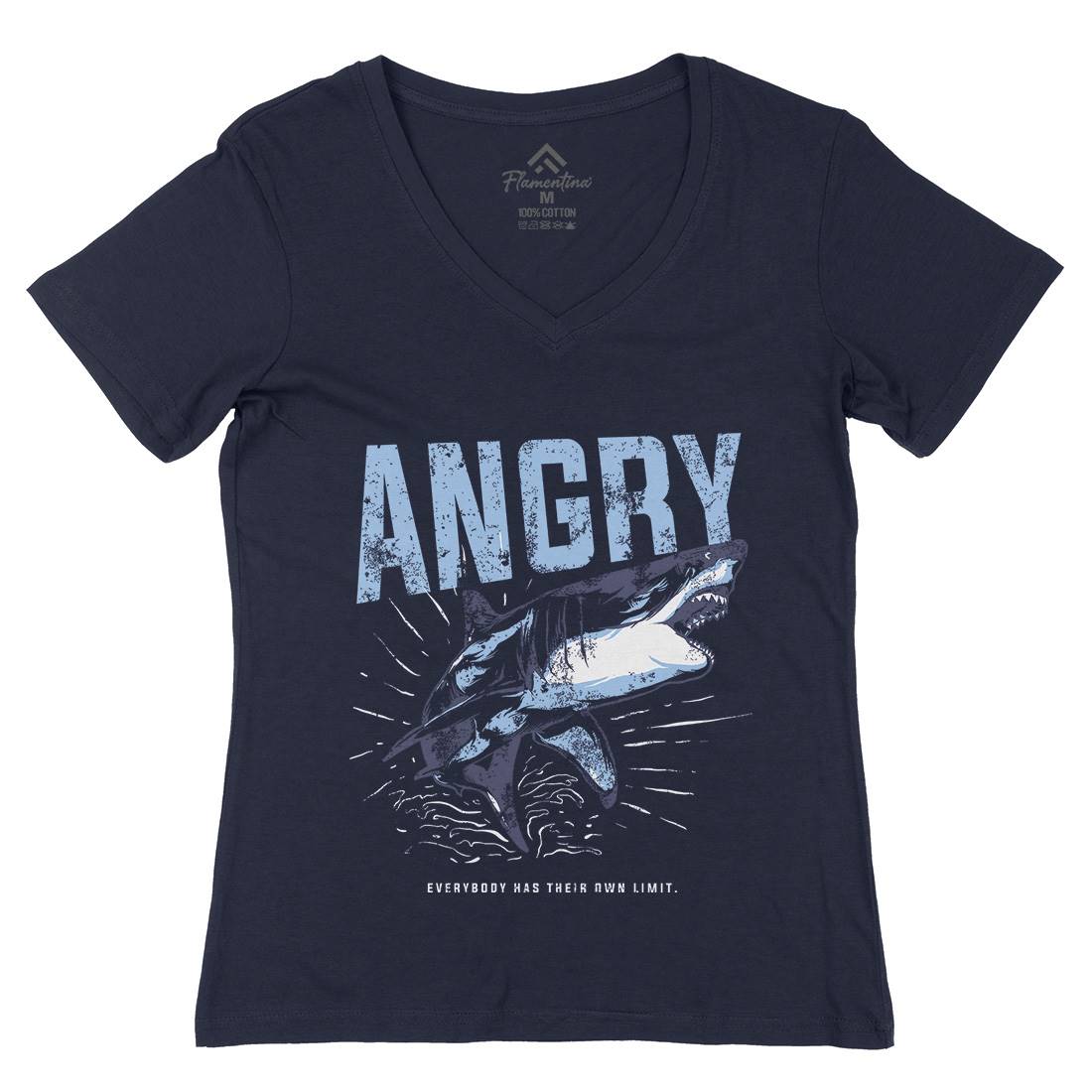 Angry Shark Womens Organic V-Neck T-Shirt Fishing B679