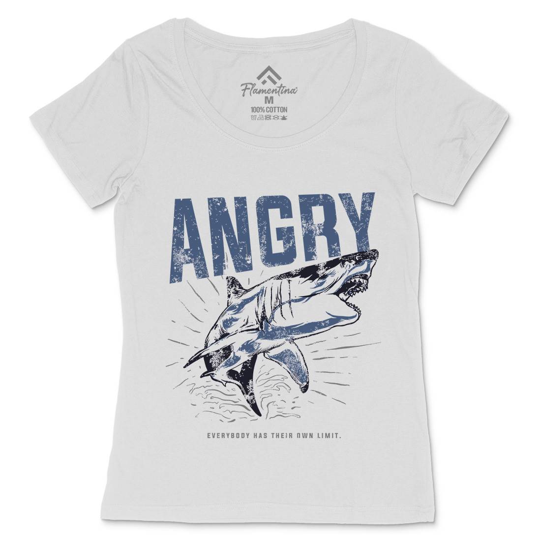Angry Shark Womens Scoop Neck T-Shirt Fishing B679