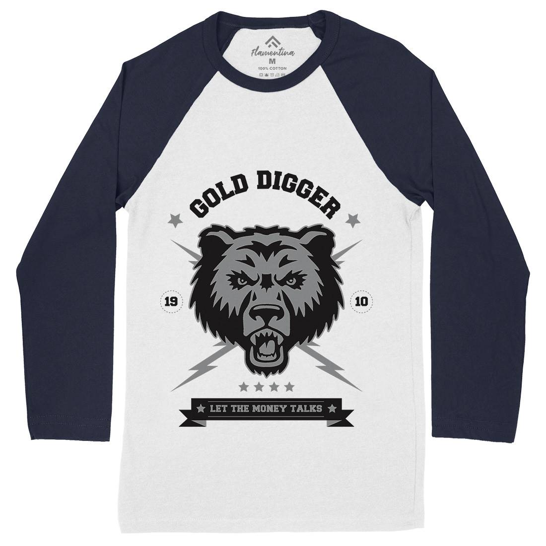 Bear Gold Mens Long Sleeve Baseball T-Shirt Animals B680