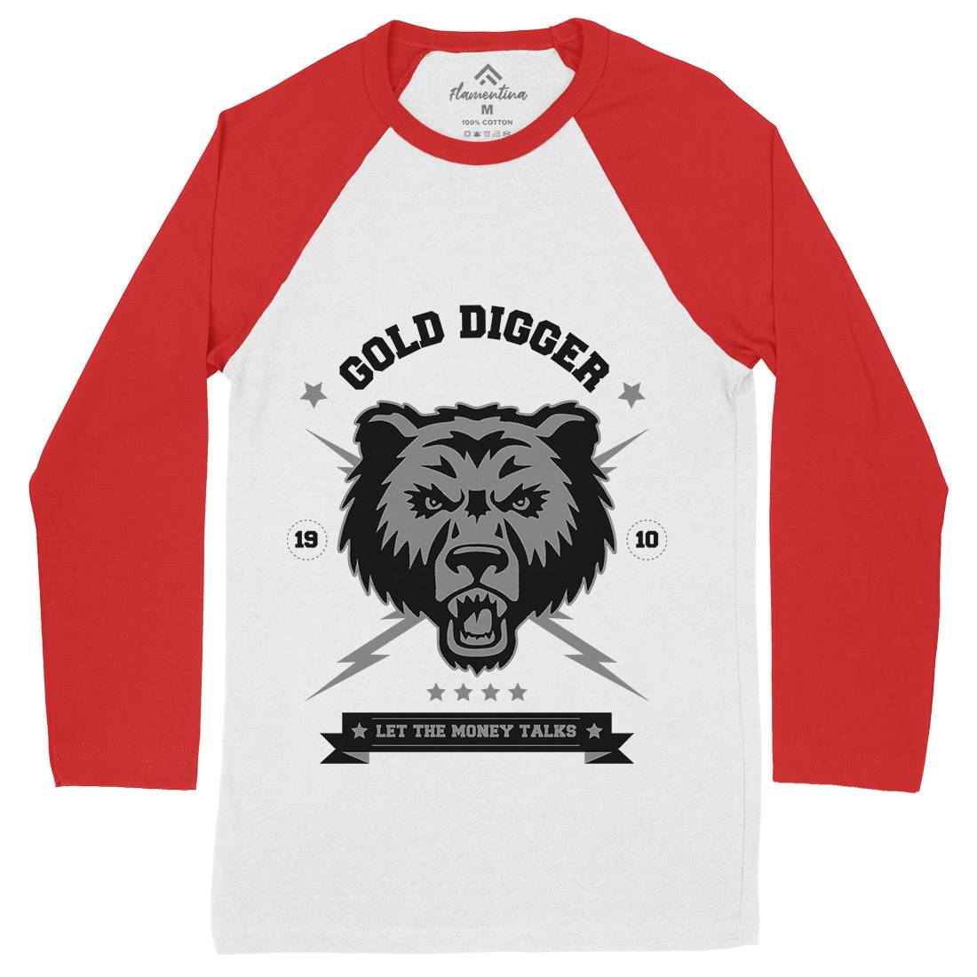 Bear Gold Mens Long Sleeve Baseball T-Shirt Animals B680