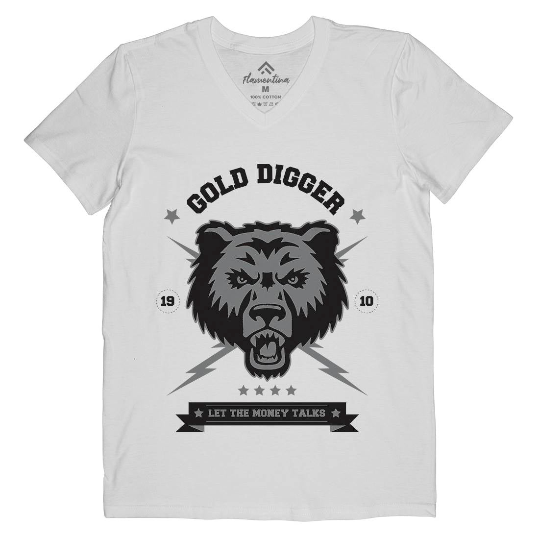 Bear Gold Mens Organic V-Neck T-Shirt Animals B680