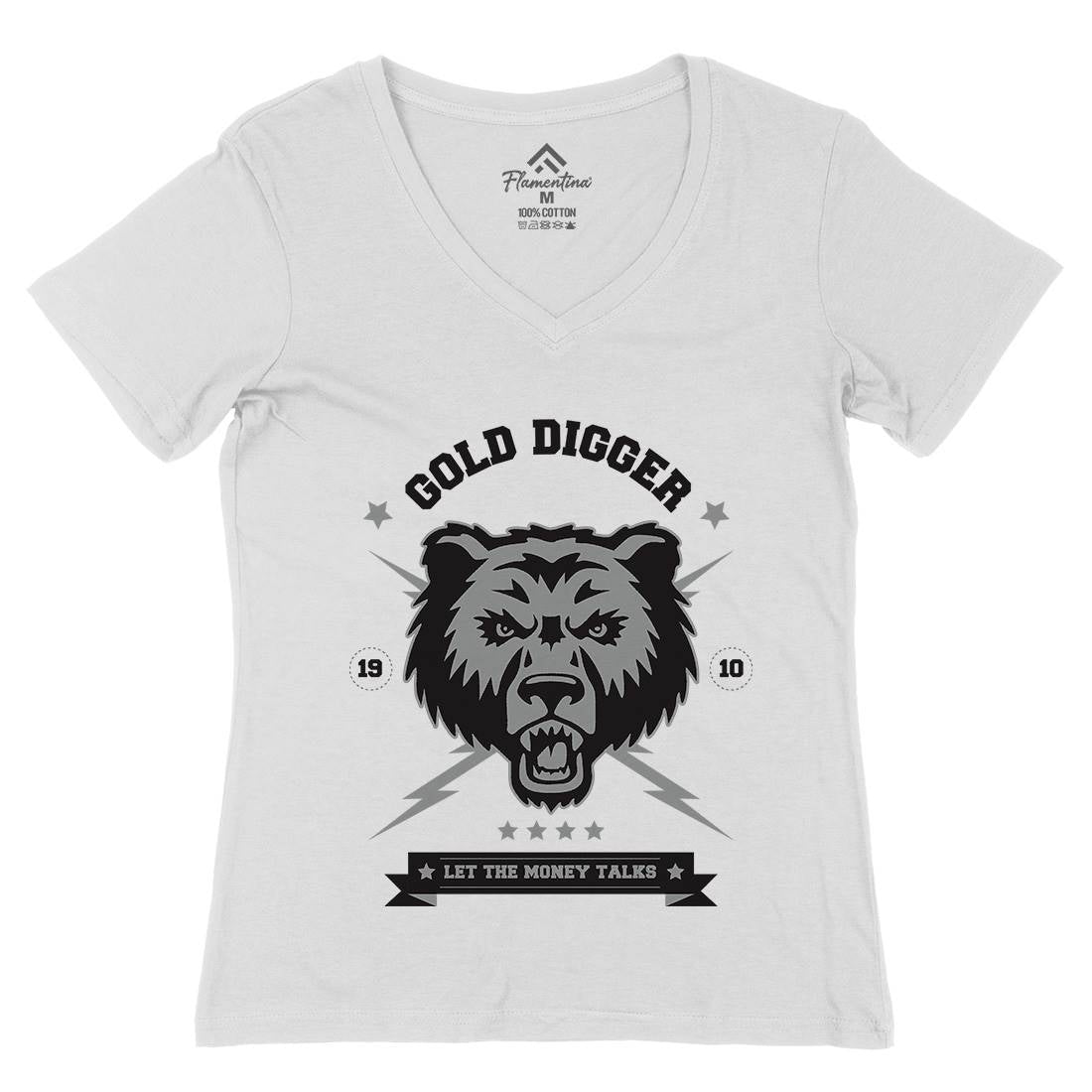 Bear Gold Womens Organic V-Neck T-Shirt Animals B680
