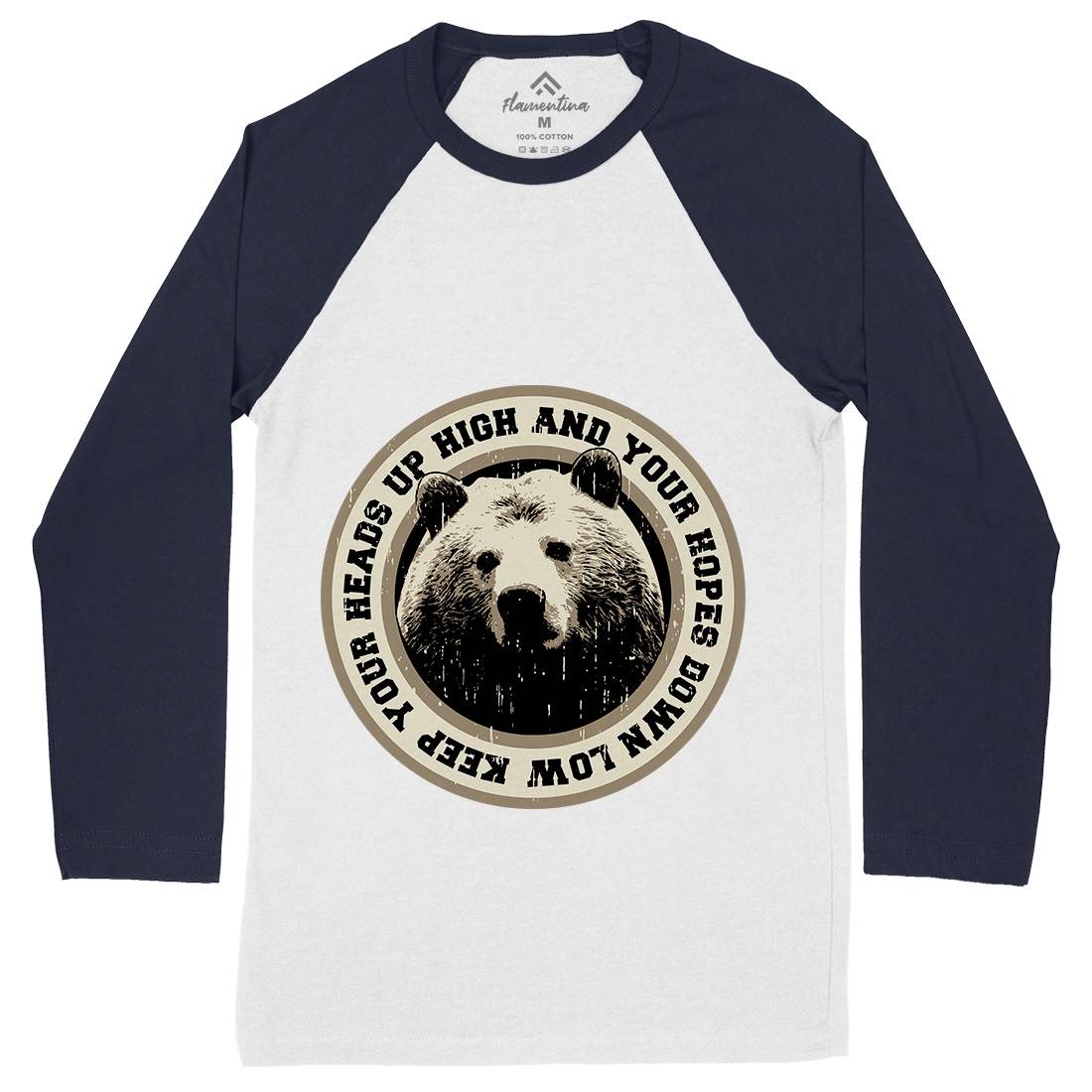 Bear Heads Up Mens Long Sleeve Baseball T-Shirt Animals B681