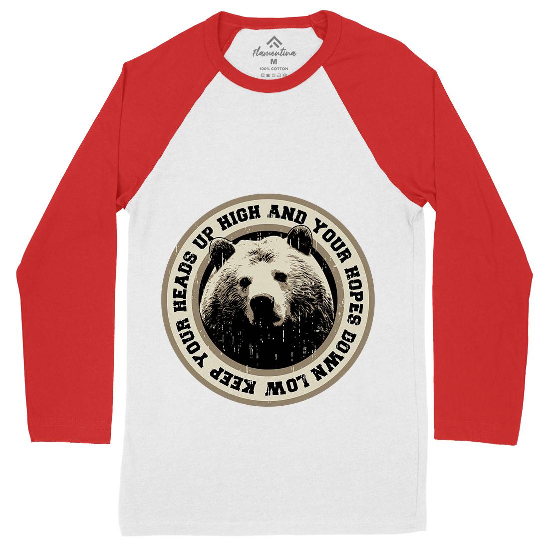 Bear Heads Up Mens Long Sleeve Baseball T-Shirt Animals B681