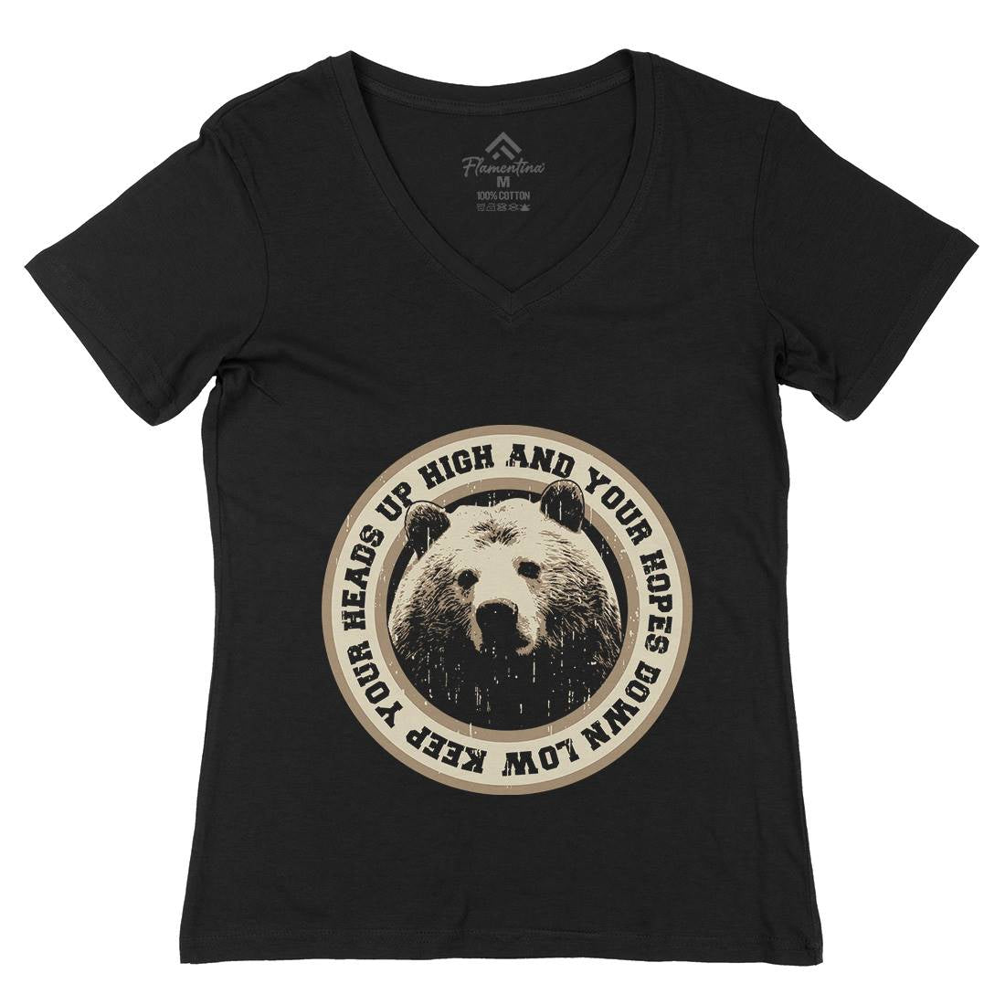 Bear Heads Up Womens Organic V-Neck T-Shirt Animals B681